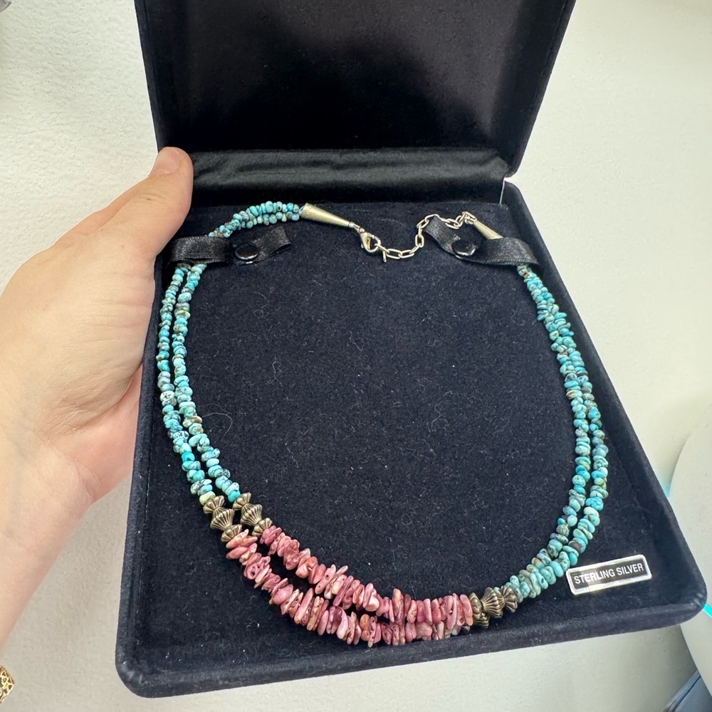 Native American turquoise heishi necklace by artist Joe V. Rosetta